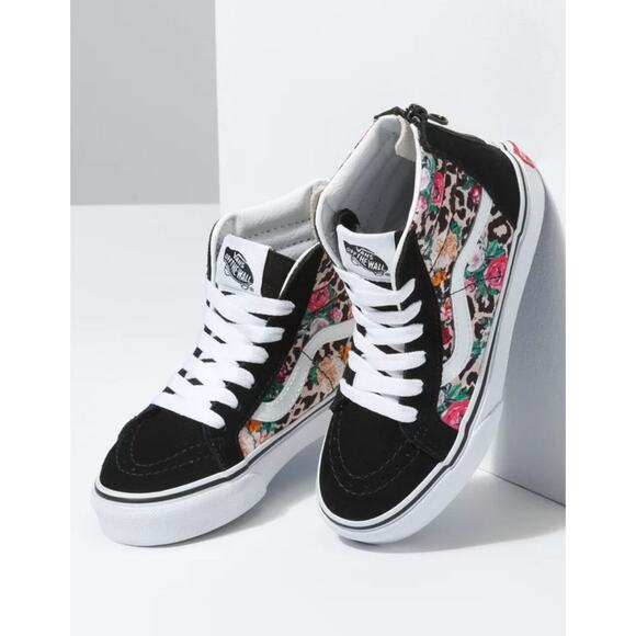 Vans Other - Vans Girl's Size 12 Sk8-Hi Floral Sneaker 721356 Black White Canvas Lace Up